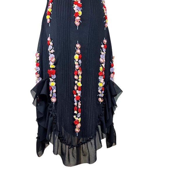 Vintage Sue Wong Black Dress with Colourful Floral Embroidery and beading - Picture 2 of 8